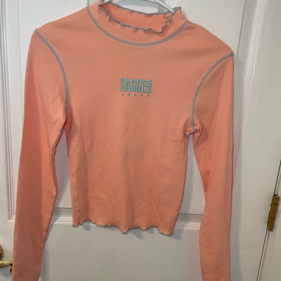 Ragged jeans long sleeve fitted top with embroidered details - Picture 1 of 7